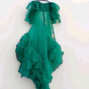 Maternity Photoshoot Gown Tulle Sheer Illusion Soft Feminine Emerald Green S/Med